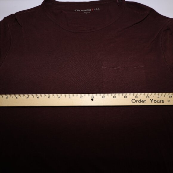 John Varvatos Shirt Mens Medium Maroon Front Pocket Garment-Dyed‎ Pullover Tee. - Picture 5 of 8
